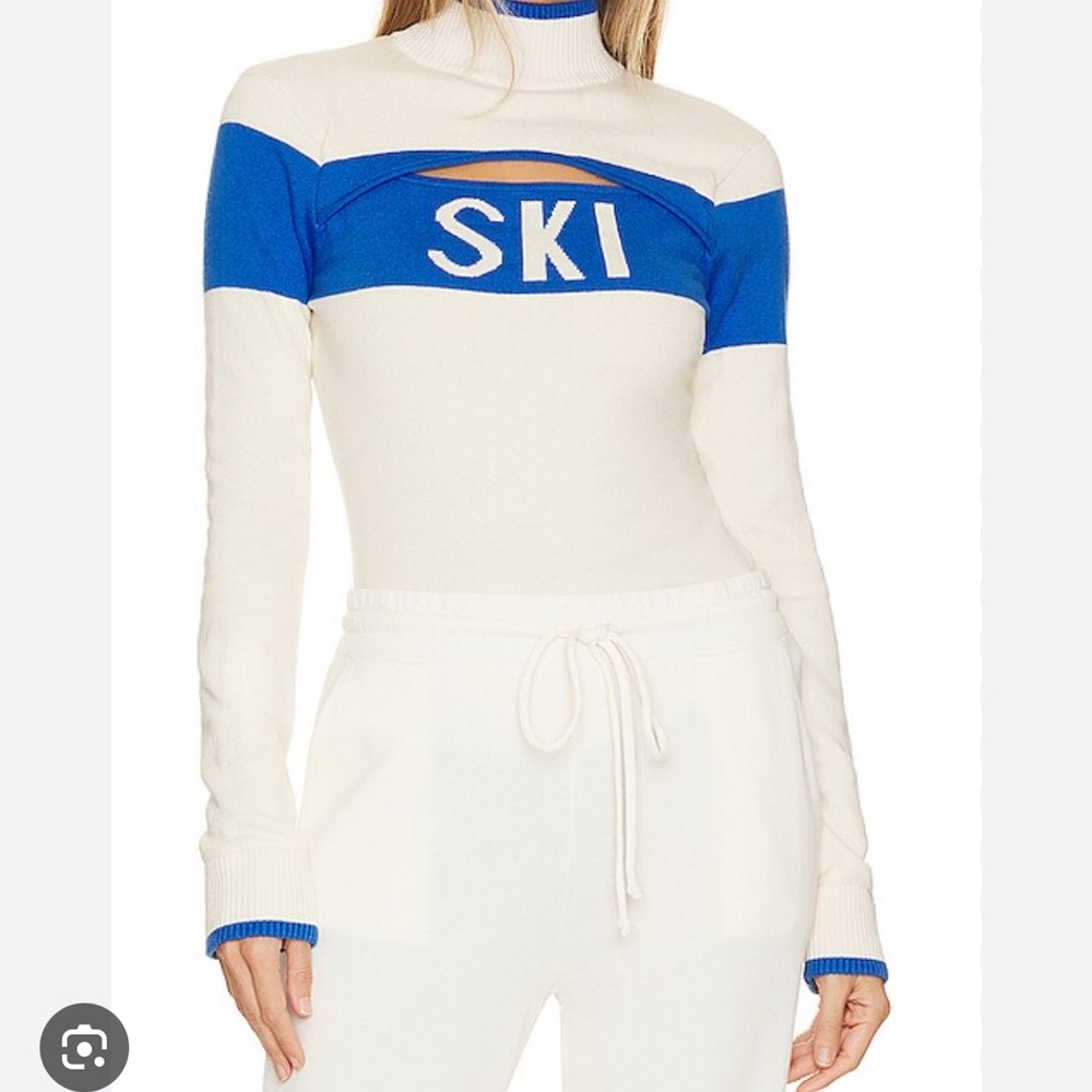 Year of Ours Knits Blue and Cream Cutout Turtleneck Sweater NWT - medium